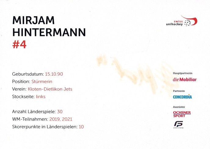 Autogramm Unihockey | Schweiz (D) | 2020er | Mirjam HINTERMANN