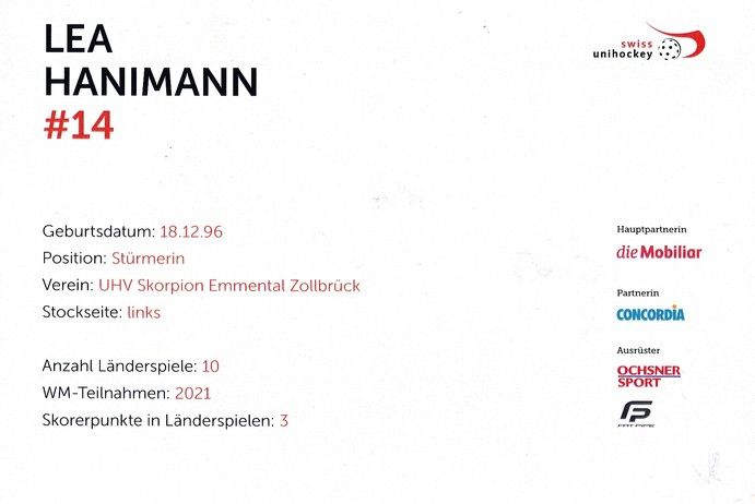Autogramm Unihockey | Schweiz (D) | 2020er | Lea HANIMANN