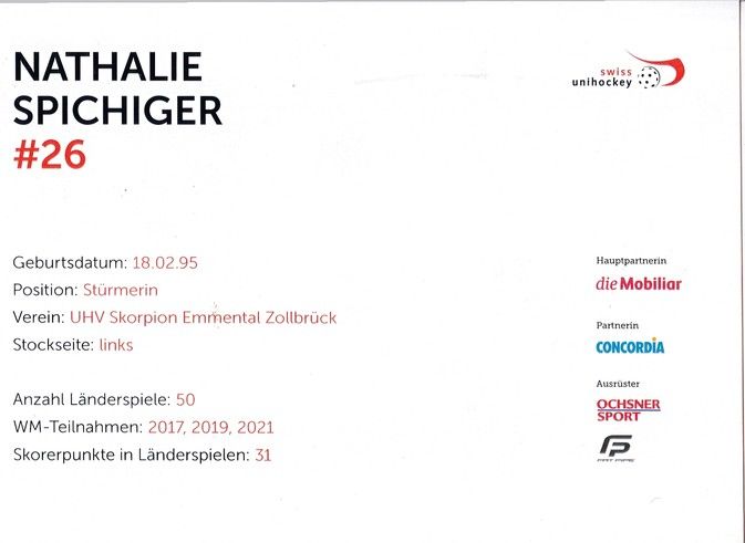 Autogramm Unihockey | Schweiz (D) | 2020er | Nathalie SPICHIGER