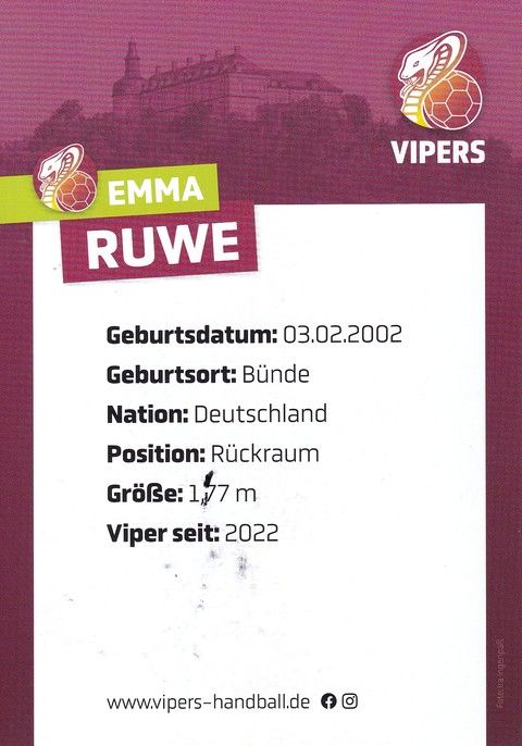 Autogramm Handball (D) | HSG Bad Wildungen | 2022 | Emma RUWE