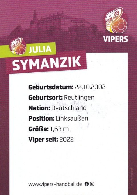 Autogramm Handball (D) | HSG Bad Wildungen | 2022 | Julia SYMANZIK