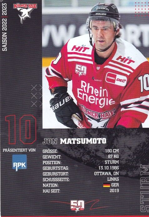 Autogramm Eishockey | Kölner Haie | 2022 | Jon MATSUMOTO