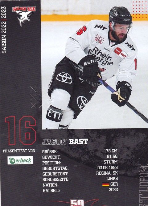 Autogramm Eishockey | Kölner Haie | 2022 | Jason BAST
