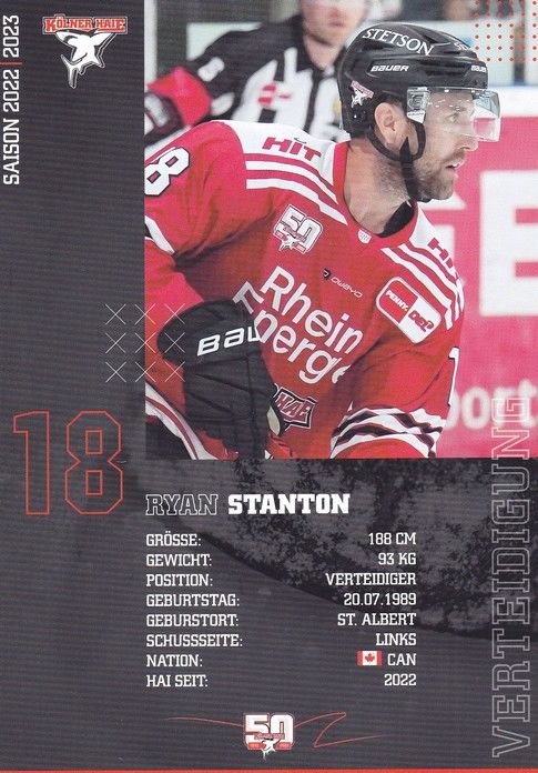 Autogramm Eishockey | Kölner Haie | 2022 | Ryan STANTON