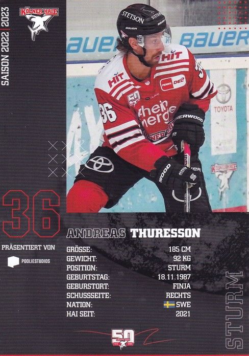 Autogramm Eishockey | Kölner Haie | 2022 | Andreas THURESSON