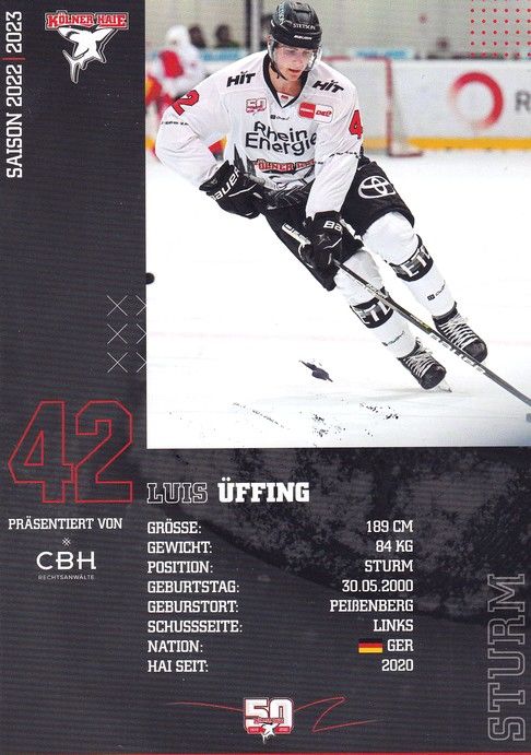 Autogramm Eishockey | Kölner Haie | 2022 | Luis ÜFFING