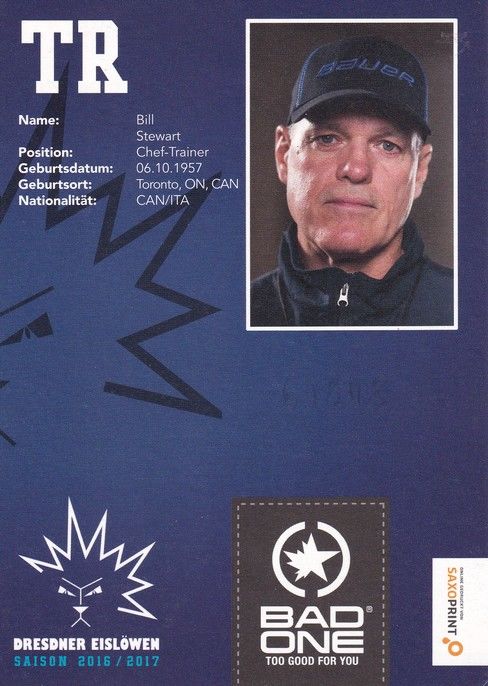 Autogramm Eishockey | Dresdner Eislöwen | 2016 | Bill STEWART