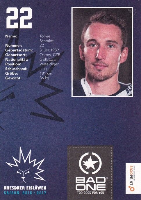 Autogramm Eishockey | Dresdner Eislöwen | 2016 | Tomas SCHMIDT