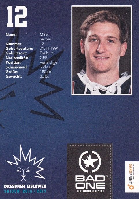 Autogramm Eishockey | Dresdner Eislöwen | 2016 | Mirko SACHER