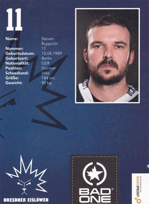 Autogramm Eishockey | Dresdner Eislöwen | 2016 | Steven RUPPRICH
