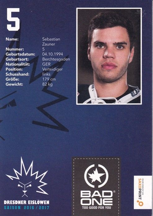 Autogramm Eishockey | Dresdner Eislöwen | 2016 | Sebastian ZAUNER