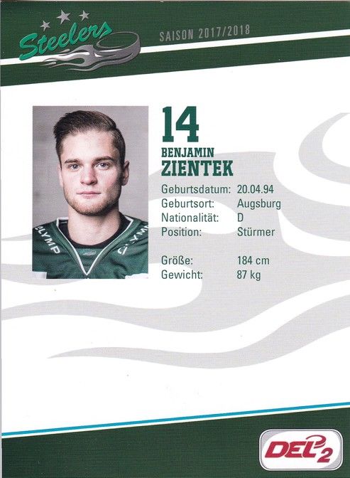 Autogramm Eishockey | SC Bietigheim Steelers | 2017 | Benjamin ZIENTEK