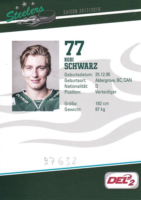 Autogramm Eishockey | SC Bietigheim Steelers | 2017 | Kodi SCHWARZ