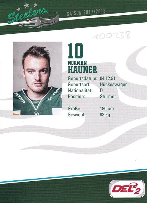 Autogramm Eishockey | SC Bietigheim Steelers | 2017 | Norman HAUNER