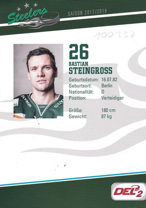 Autogramm Eishockey | SC Bietigheim Steelers | 2017 | Bastian STEINGROSS