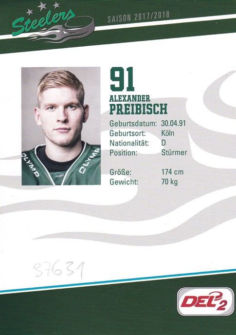 Autogramm Eishockey | SC Bietigheim Steelers | 2017 | Alexander PREIBISCH