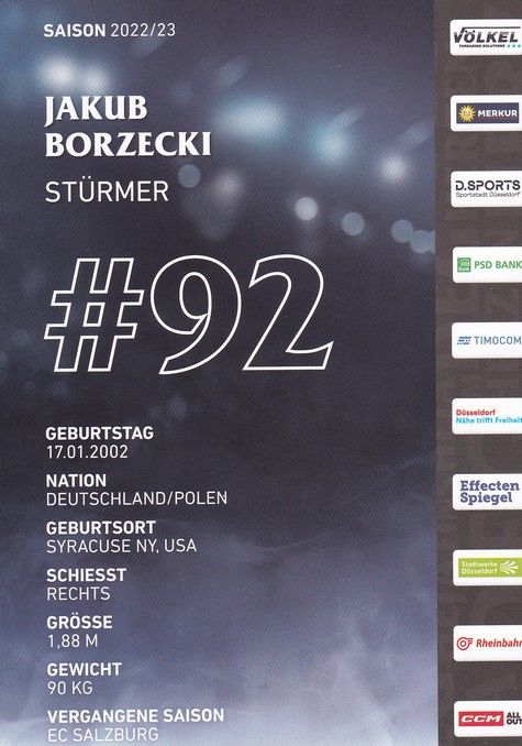 Autogramm Eishockey | Düsseldorfer EG | 2022 | Jakub BORZECKI