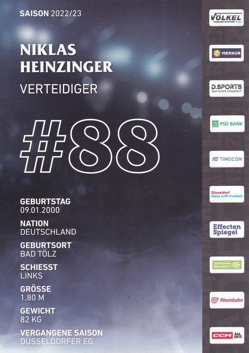 Autogramm Eishockey | Düsseldorfer EG | 2022 | Niklas HEINZINGER