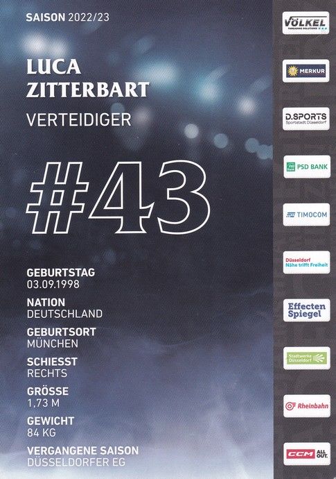 Autogramm Eishockey | Düsseldorfer EG | 2022 | Luca ZITTERBART