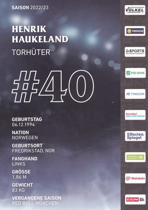 Autogramm Eishockey | Düsseldorfer EG | 2022 | Henrik HAUKELAND