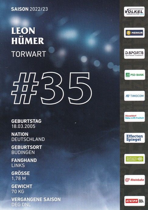 Autogramm Eishockey | Düsseldorfer EG | 2022 | Leon HÜMER