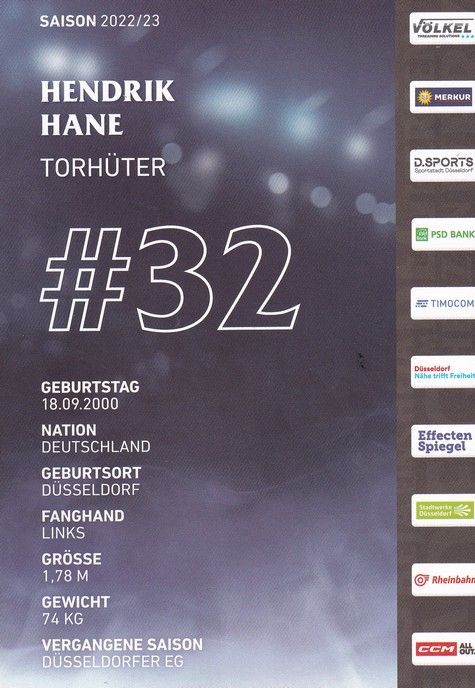 Autogramm Eishockey | Düsseldorfer EG | 2022 | Hendrik HANE