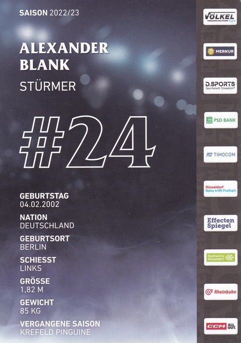 Autogramm Eishockey | Düsseldorfer EG | 2022 | Alexander BLANK