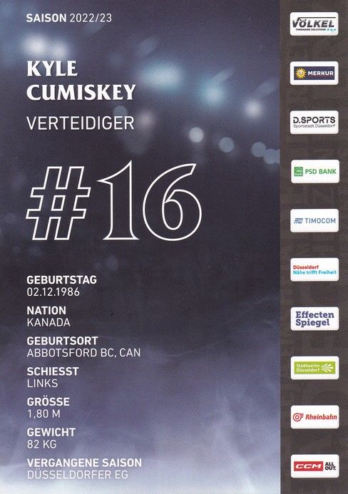 Autogramm Eishockey | Düsseldorfer EG | 2022 | Kyle CUMISKEY
