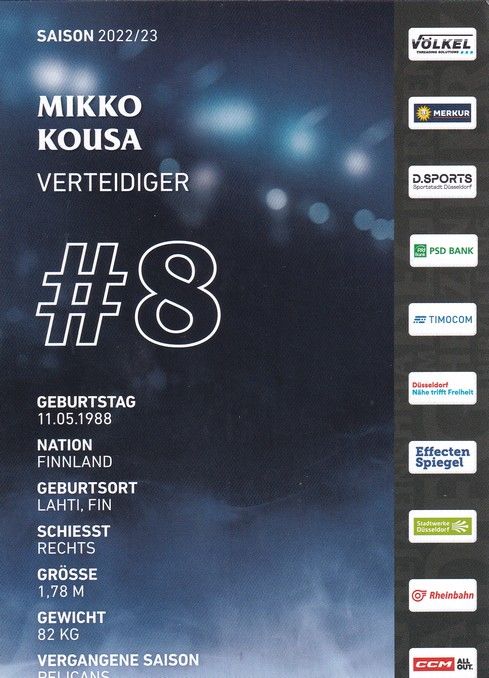 Autogramm Eishockey | Düsseldorfer EG | 2022 | Mikko KOUSA