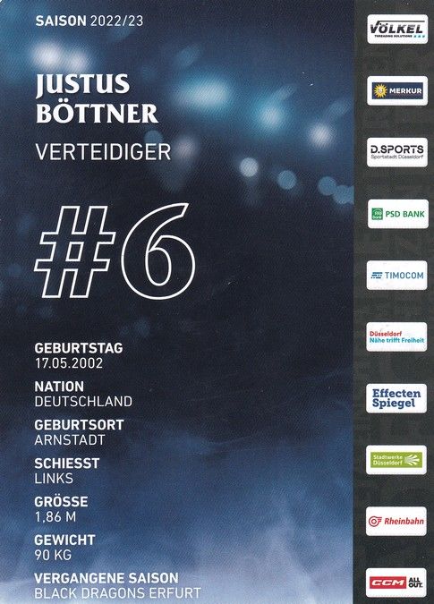 Autogramm Eishockey | Düsseldorfer EG | 2022 | Justus BÖTTNER