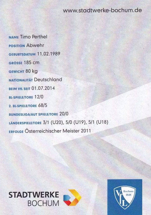 Autogramm Fussball | VfL Bochum | 2015 | Timo PERTHEL