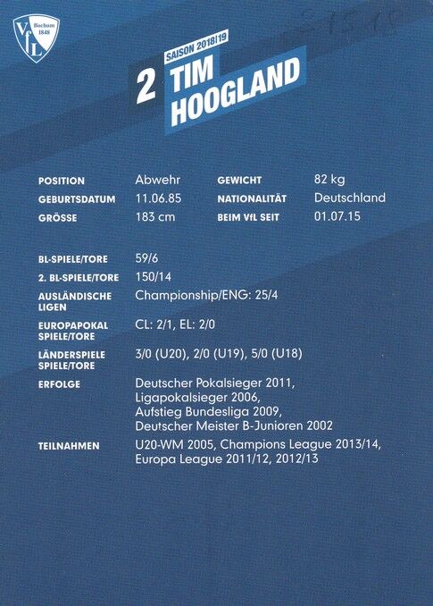 Autogramm Fussball | VfL Bochum | 2018 | Tim HOOGLAND