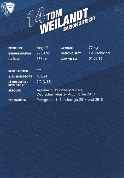 Autogramm Fussball | VfL Bochum | 2019 | Tom WEILANDT 