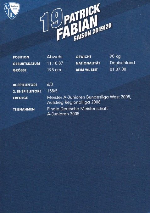 Autogramm Fussball | VfL Bochum | 2019 | Patrick FABIAN