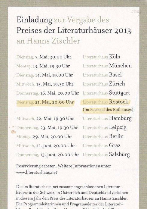 Autogramm Schauspieler | Hanns ZISCHLER | 2013 (Portrait Color) Literaturpreis