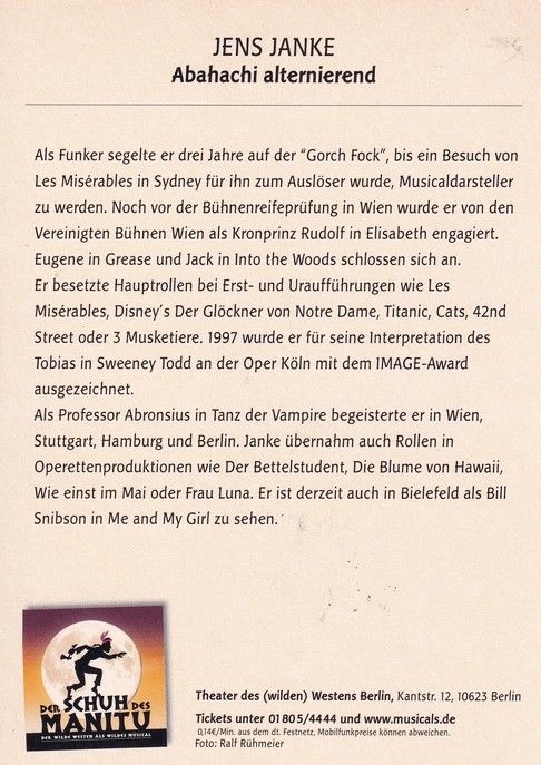 Autogramm Musical | Jens JANKE | 2000er "Schuh Des Manitu" (Portrait Color)