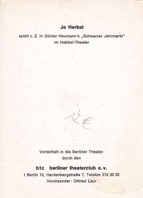 Autogramm Schauspieler | Jo HERBST | 1980er (Portrait SW) Theaterclub