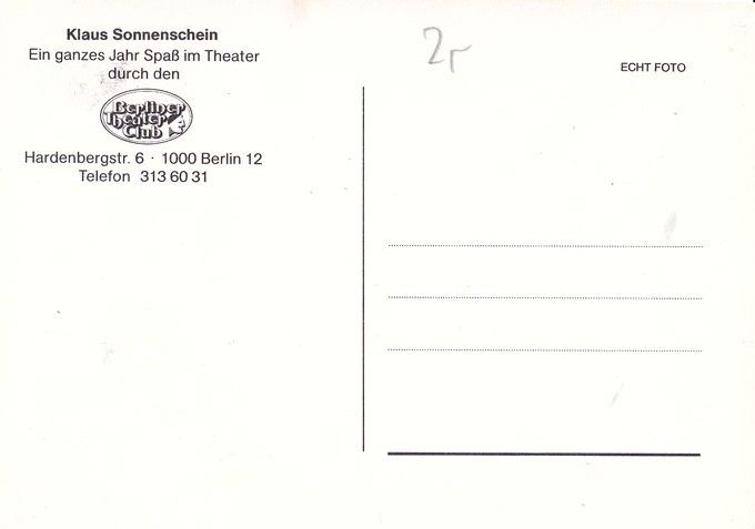 Autogramm Schauspieler | Klaus SONNENSCHEIN | 1990er (Portrait SW) Theaterclub 1