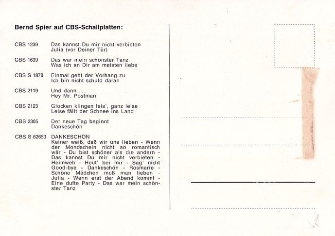 Autogramm Schlager | Bernd SPIER | 1964 "Dankeschön" (Portrait SW) CBS 1