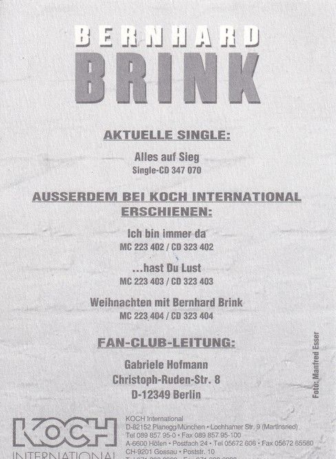 Autogramm Schlager | Bernhard BRINK | 1998 "Alles Auf Sieg" (Portrait Color Koch)