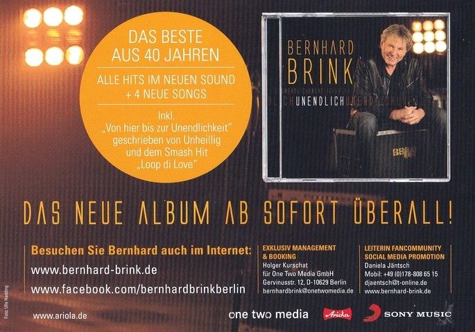 Autogramm Schlager | Bernhard BRINK | 2016 "Unendlich" (Portrait Color Ariola)