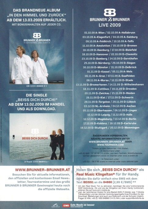 Autogramme Schlager | BRUNNER & BRUNNER | 2009 "In Den Himmel Und Zurück" (EMI)