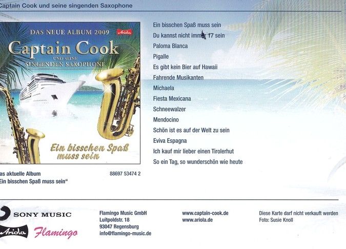 Autogramme Schlager | CAPTAIN COOK | 2009 "Ein Bisschen Spass Muss Sein" (Sony)