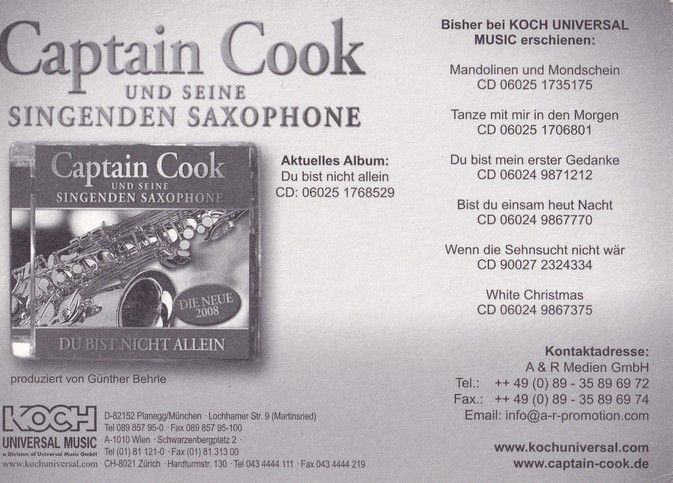 Autogramme Schlager | CAPTAIN COOK | 2008 "Du Bist Nicht Allein" (Koch)
