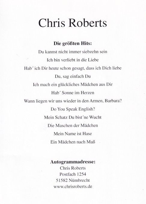 Autogramm Schlager | Chris ROBERTS | 2010er (Konzert Color)