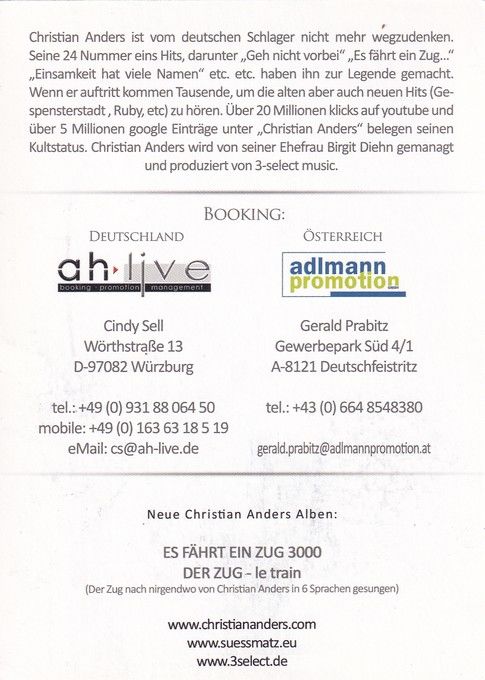 Autogramm Schlager | Christian ANDERS | 2011 "Es Fährt Ein Zug 3000" (Portrait Color)