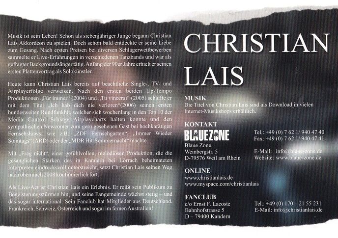Autogramm Schlager | Christian LAIS | 2008 (Portrait Color Blaue Zone)