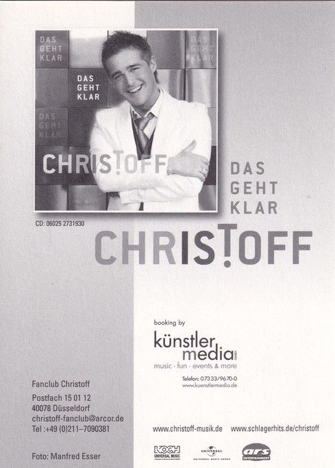 Autogramm Schlager | CHRISTOFF de Bolle | 2010 "Das Geht Klar" (Portrait Color Koch)