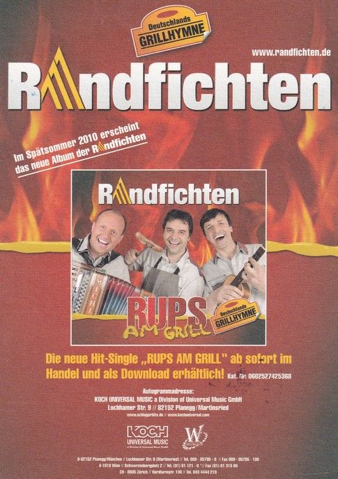 Autogramme Volksmusik | DE RANDFICHTEN | 2010 "Rups Am Grill" (Koch)