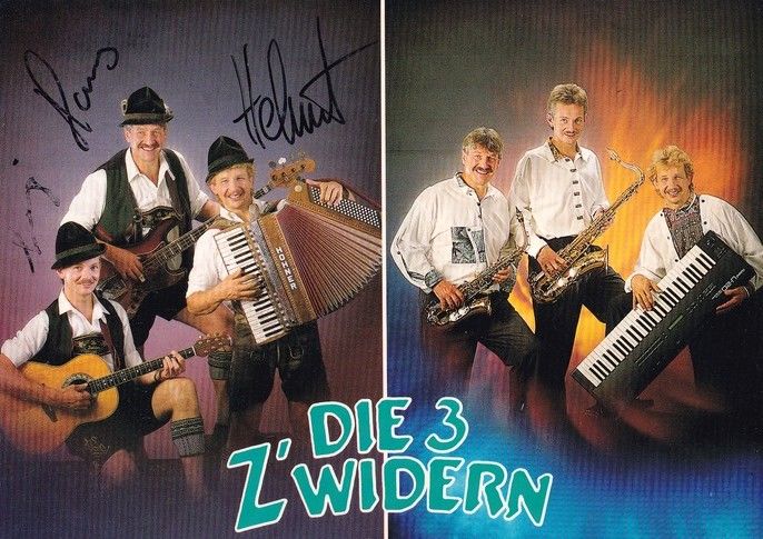 Autogramme Volksmusik | DIE 3 Z´WIDERN | 1990er (Collage Color) Bogner
